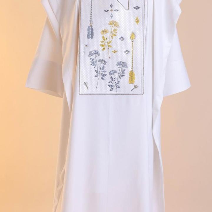 White agbada 3 quarter sleeve hand